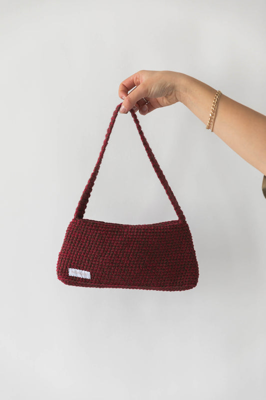 Micro-crochet shoulder bag in Maroon/Brown